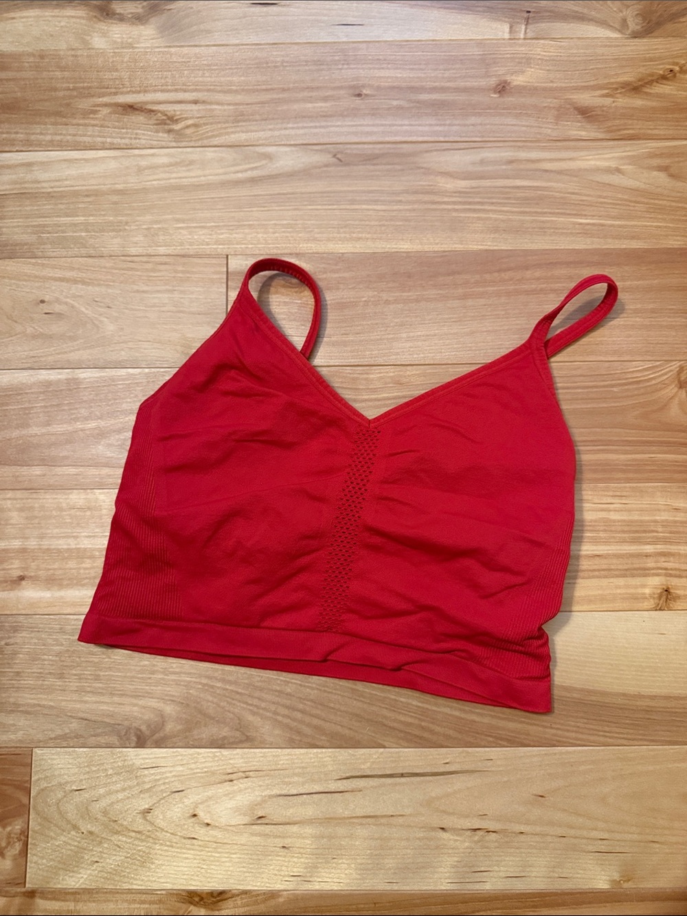 Fabletics Red Seamless V-Neck Bralette with Adjustable Straps
